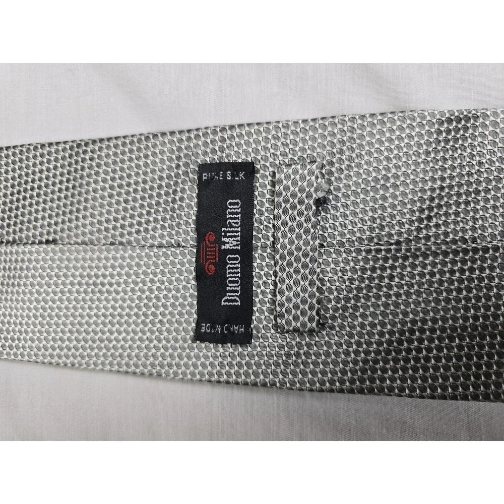 Gino‎ Milano Tie Mens Silver Gray 100% Silk Geometric Pattern Necktie Formal